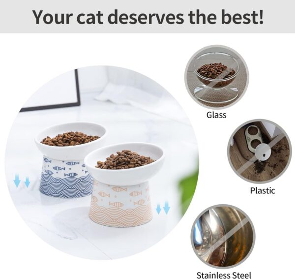 e00f6ec2665c9908 TAMAYKIM Tilted Ceramic Raised Cat Bowls, 8 OZ Food and Water Bowls Set for Kitty, Porcelain Elevated Stress Free Feeding Pet Dish, Dishwasher and Microwave Safe, 2 Pack (White & Grey)