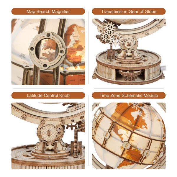 Wooden Globe Lamp Puzzle Games Birthday Gift Kids Adults for Home Decor Building Blocks 3D