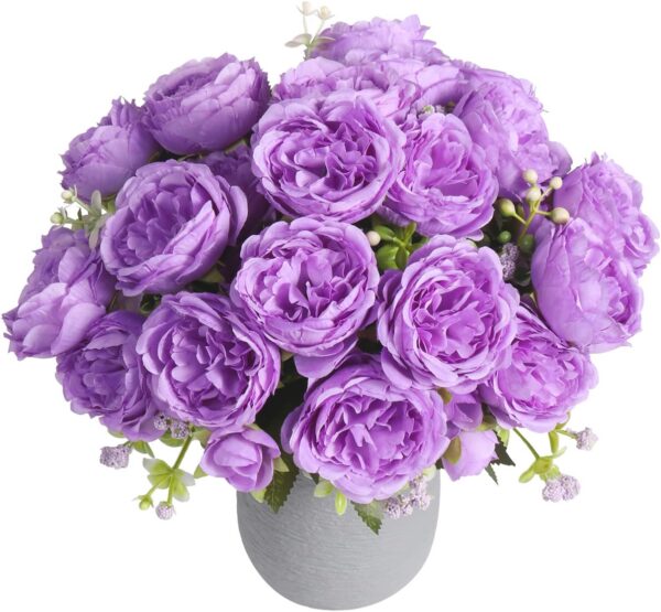 Artificial Peonies Silk Flowers, Faux Peony Bouquet 4 Bundles Florals Arrangements Decor for Farmhouse Home Boho Wedding Table Centerpiece, Fake Plastic Flowers Bulk for Vase Decoration (Pink Purple)