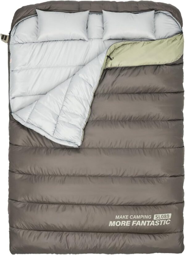 BISINNA Double Sleepinag Bag for Adults Two Person Queen Size Camping Sleeping Bag for All Season Backpacking Hiking Cold Weather with Compression Sack