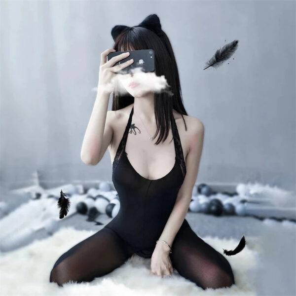 e08594917470cca3 Plus Sexy Lace Lingerie Women's Transparent Catsuit Open Crotch Body Stockings For Sex Sling Halter Backless Teddies Bodysuits