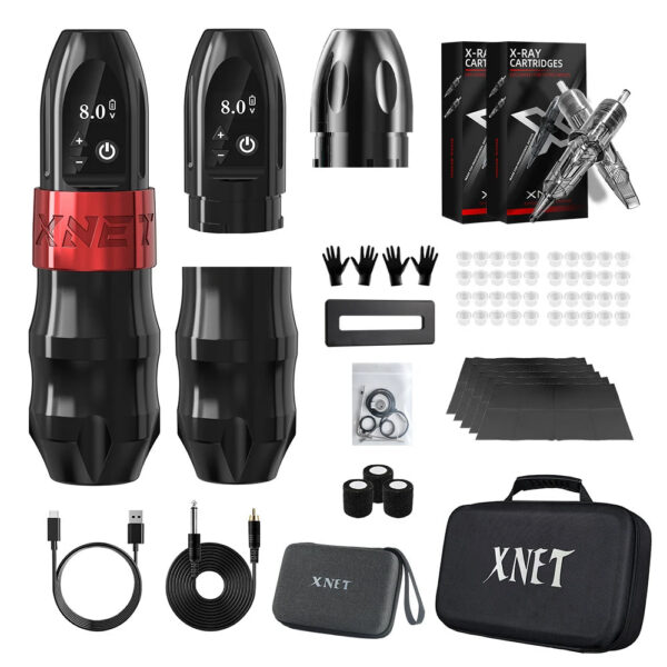 XNET Titan Wireless Tattoo Machine Kit with Extra 38mm Grip 2400mAh Battery 40pcs Mixed Tattoo Cartridge for Tattoo Artists