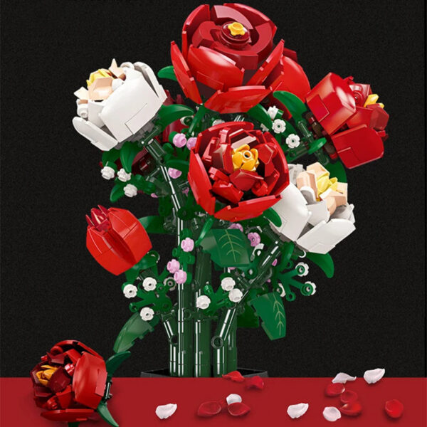 e0e2452bf0ecdbde Creative Red Rose Vase Plants Model Building Blocks Moc Romantic Classic Flowers Bouquet Potted Bricks Toys Valentine's Day Gift