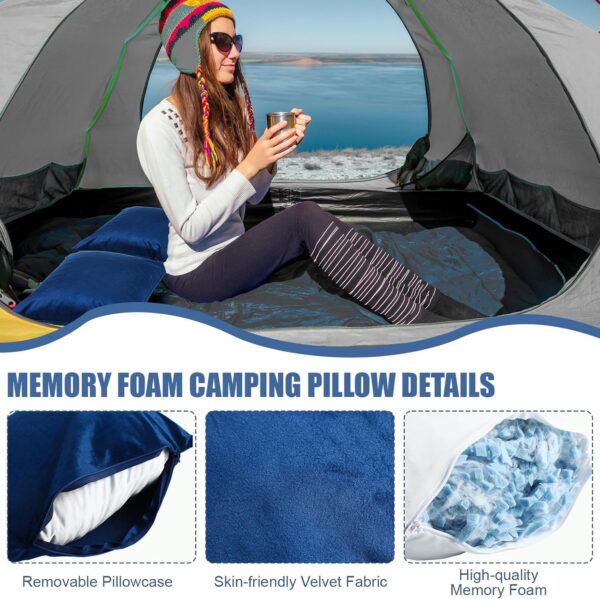 e10b51d4d9eb01a5 2 Pack Camping Pillow for Sleeping Shredded Memory Foam Travel Pillow with Storage Bag, Compressible Portable Pillow for Outdoor Camp Backpacking Hiking Essential Gear (Blue, Small)