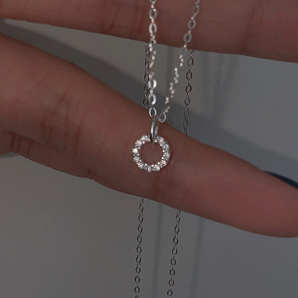 Sterling Sier Necklace Flash Diamond Geometric Double Circle Pendant Female Simple Clavicle Chain Wedding Jewelry Gift