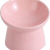 White Small Ceramic Raised Cat Bowls, Tilted Elevated Food or Water Bowls, Stress Free, Backflow Prevention, Dishwasher and Microwave Safe, Lead & Cadmium Free