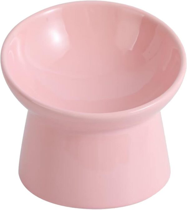 White Small Ceramic Raised Cat Bowls, Tilted Elevated Food or Water Bowls, Stress Free, Backflow Prevention, Dishwasher and Microwave Safe, Lead & Cadmium Free