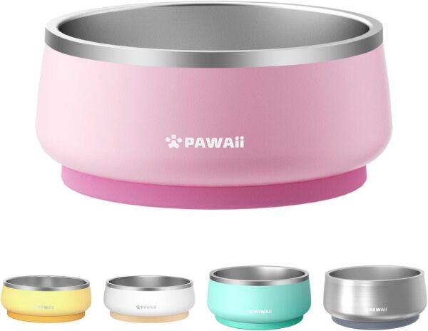 e149086a752c8651 Pawaii Small Dog Bowls, 12oz Food Water Bowl Designed for Puppies and Cats with Non-Slip Rubber Base, Upgraded Metal Insulated, Double Stainless Steel Bowls