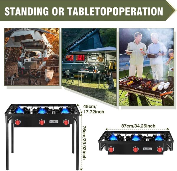 e155eb5c538b37ce 2 Burner Gamping Stove with Windpanel& Side Shelves, Bag, Auto Ignition Button,Regulator,150,000 BTU Camping Stove Propane Burner for Outdoor BBQ&Backyard Cooking Camping Home