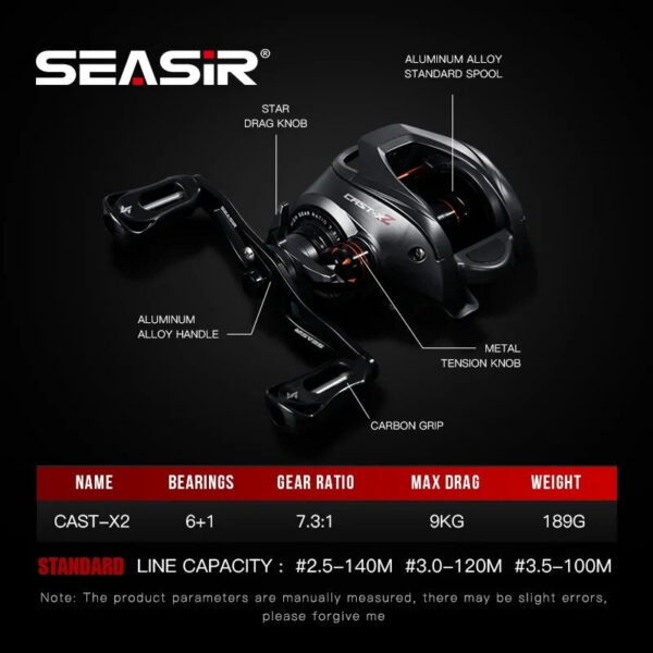 SEASIR Cast X2 Baitcasting Reel 7.3:1 Hybrid Ceramic Carbon Fiber Washer Dual Bearing System N52 Brake Fishing Reels