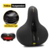e1725531289c2d68 Hollow Breathable Bicycle Men Women MTB Road Saddle Shock Absorbing Comfortable Big Butt Bike Seat Safety Warning