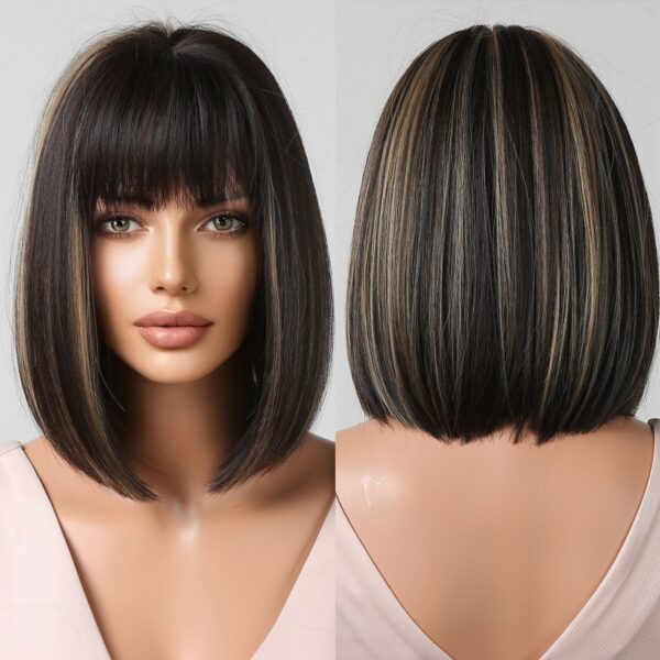 e17983549ed46431 Short Wine Red For Women Bury Bob Wigs With Thick Bangs Heat Resistant Synthetic Wig