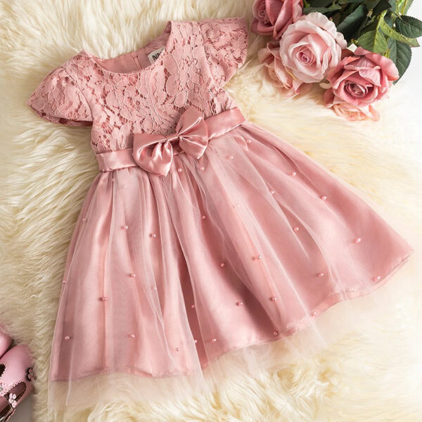 1-5Y Baby Girls Dress for Wedding Party Pink Birthday Princess Dresses Kids Bridesmaids Elegant Gown Cute Girl Bow Vestidos