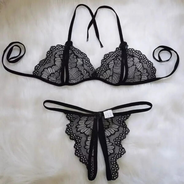 e19a3299548329c2 Women's Detachable Three Point Two-piece Set Sexy Open Crotch Mini Panties Seductive Lace Lingerie Hot Thong Strap Underwear