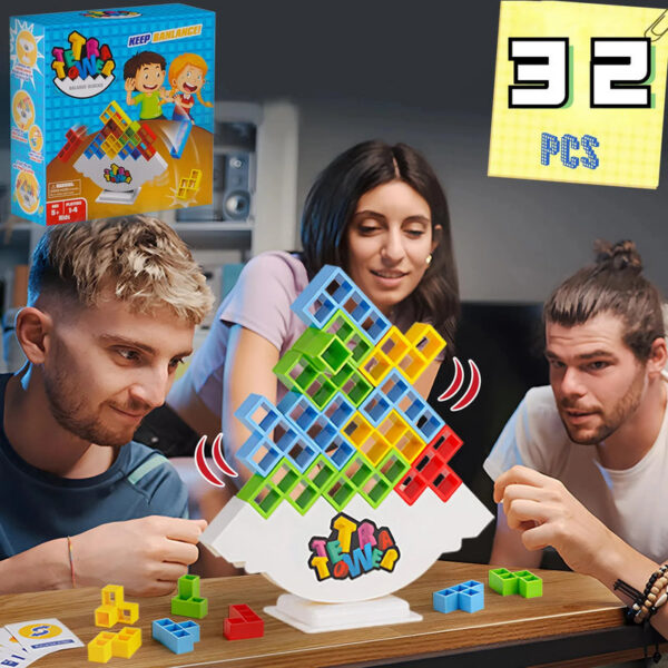 32PCS Tetra Tower Fun Balance Stacking Building Bloc Board for Kids Adults Friends Team Dorm Family Game Night and Partie