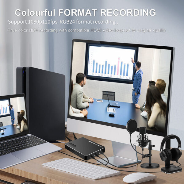 Video Capture Card Compatible 4K HDMI USB 3.2 4K60hz Low Latency Plug and Play 4Kp60 Input/Output Colourful Streaming Recording