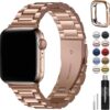e1b23898f0cda1b0 Fullmosa Compatible Apple Watch Bands 41mm 40mm 38mm, Stainless Steel iWatch Band with Case for Apple Watch Ultra2/Ultra Series 9/8/7/6/5/4/3/2/1/SE/SE2, Rose Gold(Short)