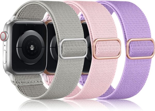 e1df6fea56951310 DaQin 3 Pack Elastic Bands Compatible with Apple Watch Band 45mm 44mm 49mm 42mm 41mm 40mm 38mm Women Men, Soft Nylon Solo Loop Straps for Apple Watch SE iWatch Series 9/8/7/6/5/4/3/2/1/Ultra/Ultra 2