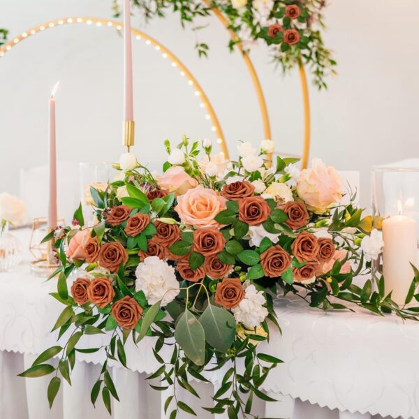 Mocoosy 50Pcs Artificial Rose Flowers, Burnt Orange Fake Roses for Decorations, Real Touch Terracotta Foam Rose Bulk with Stems Rust Floral Arrangements Wedding Valentine's Day Party Home Table Decor