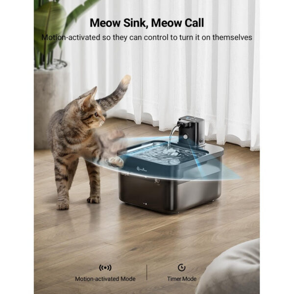 DownyPaws 2.5L Automatic Stainless Steel Cat Water Fountain 4000mAh Wireless Pet Drinker Battery & Sensor 2 in 1 Dispenser