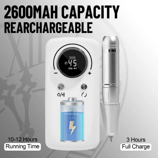 e1facd450a882a73 45000RPM Electric Drill hine With LCD Display Rechargeable File Nails Accessories Gel Nail Polish Sander Low Noise