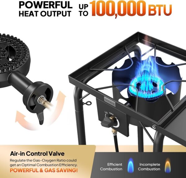 e236bce95e61c24e ROVSUN Single Burner Gas Stove with Side Shelf, 100,000BTU Portable Propane Stove with Removable Leg & Regulator for Camping Home Backyard Outdoor Cooking Brewing Canning Turkey Frying