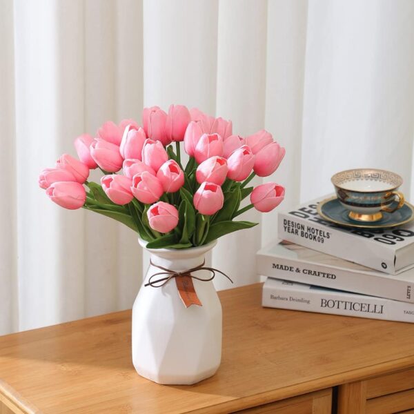 e26c5bbab5aac597 Dark Pink Tulips Artificial Flowers 20Pcs Real Touch Faux Fake Tulips Flowers for Home Office Wedding Decor Artificial Tulips Flower Arrangement Bouquet Faux Flowers for Decoration