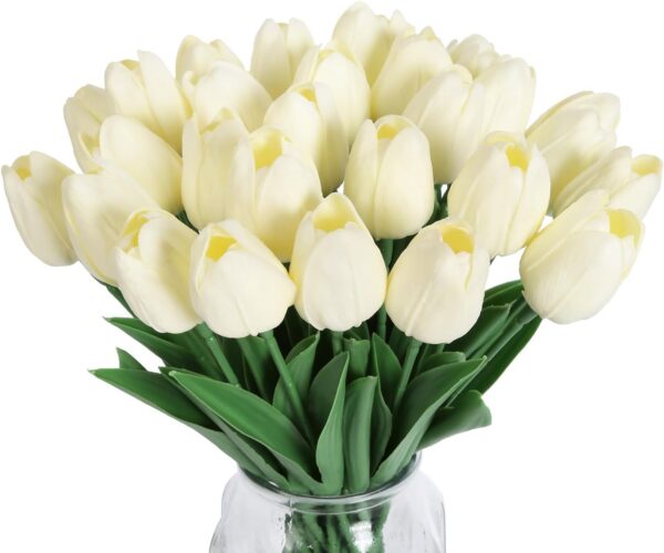IPOPU 12PCS Pink Tulips Artificial Flowers for Decoration Fake Tulips Real Touch Fake Pink Flowers Artificial Floral Arrangements Pink Faux Tulips Decor Table Home Kitchen Wedding Decorations (Pink)