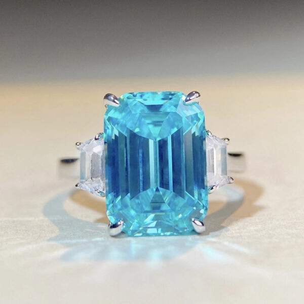 e298f7023599b424 Wong Rain Luxury 925 Sterling Silver Emerald Cut 10CT Aquamarine Lab Sapphire Gemstone Wedding Engagement Jewelry Ring Wholesale