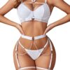 Avidlove Set for Women Sexy Strappy 5 Piece Lingerie Garter with Underwire Push Up Bra and Chain