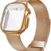 Geoumy Metal Magnetic Bands Compatible for Apple Watch Band 41mm with Case, Stainless Steel Milanese Mesh Loop Replacement Strap Compatible with iWatch Series 8/7/6/5/4/3/2/1 SE Women Men,Brown Gold
