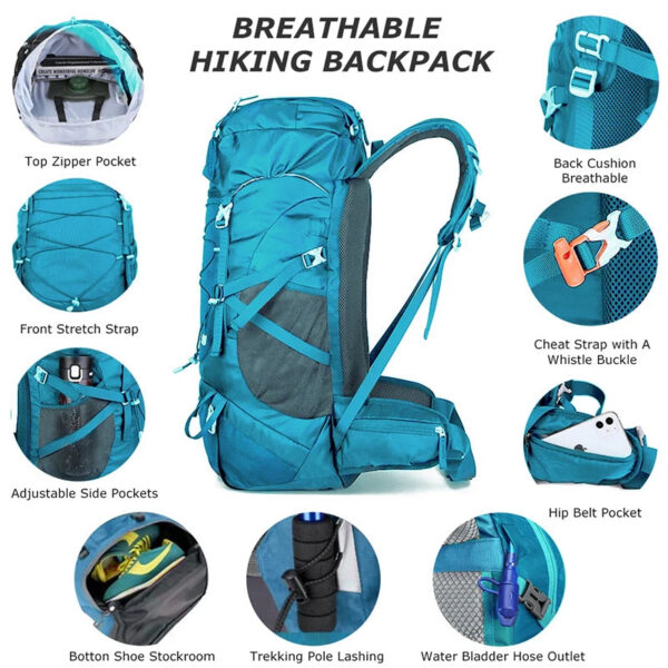 e3399801f122b5c7 WESTTUNE 50L Hiking Backpack with Rain Cover Multifunctional Mountaineering Bag Outdoor Rucksack for Travel Trekking Camping