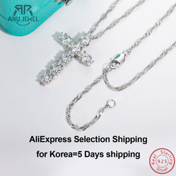 e33d463c467b3119 AnuJewel 4MM 2.1 Carat D Color Moissanite Diamond Cross Pendant Necklace Sterling Sier Gold Plated Customs Jewelry