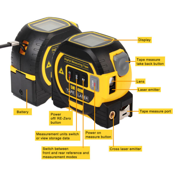 e346c0e72c94a32c 3 in 1 Laser Rangefinder 5M Tape Measure Ruler LCD Display with Backlight Distance Meter Building Measurement Device