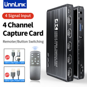 Unnk 4K Video Capture Card 1080P 60fps to USB 3.0 Camera Grabber Recording 4 HDMI Channel Input for Live Streaming