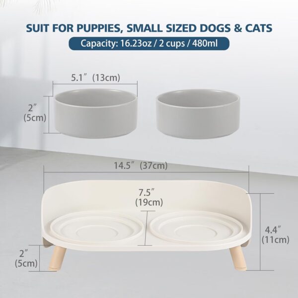 e364c86578d5ca45 Cat Food Water Bowl Set - Raised Cat Bowls with Non Slip Stand - Elevated Puppy Bowls for Small Dogs - Double Ceramic Cat Feeding Bowls with Splash Proof Guard - Tall Cat Dishes - 2 x 480 ML - 16.2 OZ