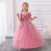 Off-shoulder Long For Girls Kids Flower Embroidered Wedding Gown Host Performance Dress