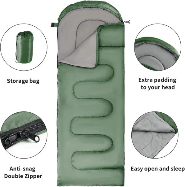 Sleeping Bag With Hood, 3 Season Waterproof Warm Lightweight Rectangular Envelope Camping Sleeping Bag for Adults Camping, Hiking, Backpacking, Traveling, Outdoor & Indoor Activities