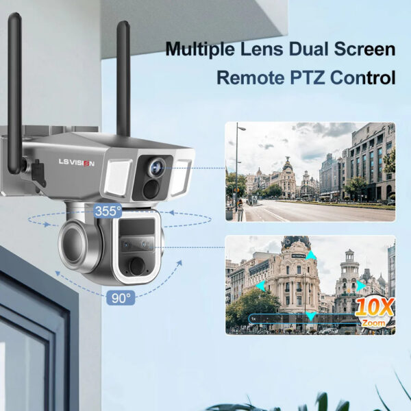 e395f08c8aca2f41 LS VISION 12MP 6K 10X Zoom Dual Screen Solar Camera Outdoor 4G/WiFi 2 In 1 Three Lens Dual PIR Detection Auto Tracking CCTV Cam