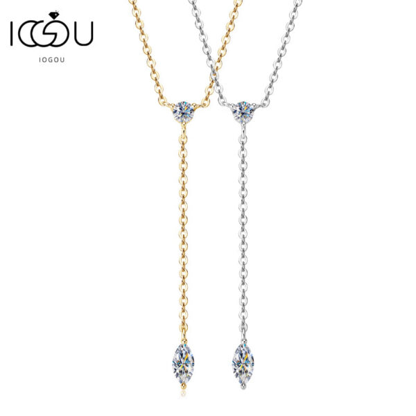 IOGOU Moissanite Y-Shape Necklaces for Women Marquise 3x6mm & 3mm Round Cut Diamond Pendant Sier Accessories Jewelry