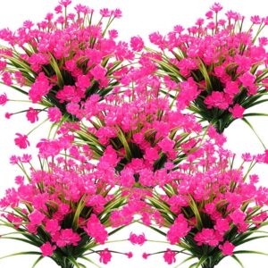 Grunyia Artificial Flowers Outdoor UV Resistant Fake Plants Indoor Outside Hanging Planter Home Garden Decor, 10 Bundles (Pink)