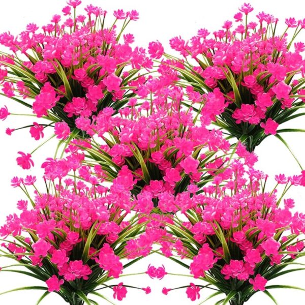 e3b4854664d9c500 Grunyia Artificial Flowers Outdoor UV Resistant Fake Plants Indoor Outside Hanging Planter Home Garden Decor, 10 Bundles (Pink)