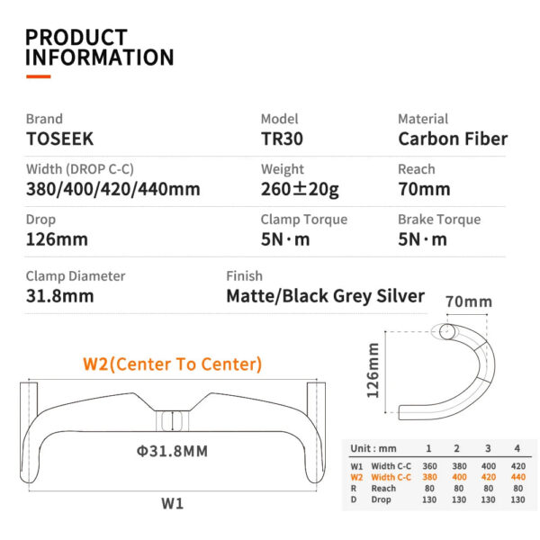 e3cf24d464513230 TOSEEK ZXB-TWO Bike Carbon Road Handlebar 400/420/440mm UD Matt Internal Routing Road Bicycle Handle Bar Bicycle Parts