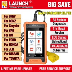 e3d69a0bc1a06b6e LAUNCH X431 Creader Elite For BENZ Diagnostic Tools Professional Full System TPMS 31+ reset Function Online Coding OBD2 Scanner