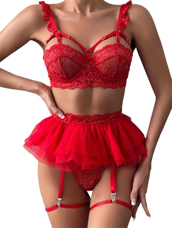 Lilosy Sexy Push Up Garter Skirt Strappy Lingerie Set
