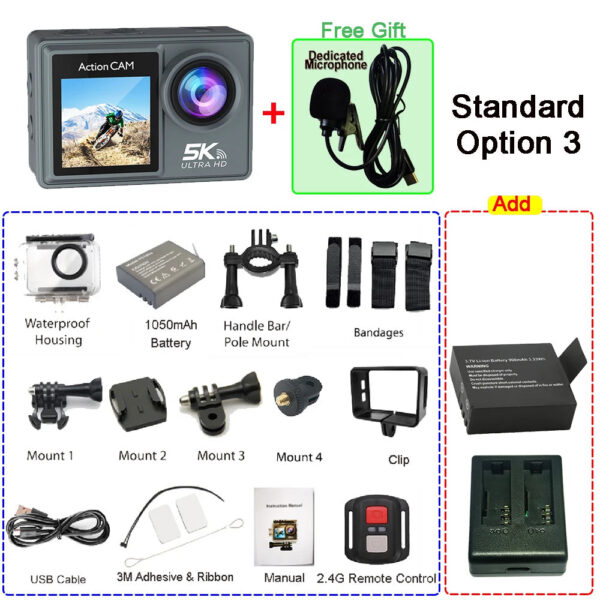 e3f48175d8f472e7 5K 4K60FPS Action Camera Dual IPS Touch LCD EIS 170° DVR 30M Waterproof 5X Zoom Sport Camera With Wireless Mic & Pre Recording