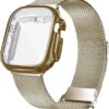 Geoumy Metal Magnetic Bands Compatible for Apple Watch Band 38mm with Case, Stainless Steel Milanese Mesh Loop Replacement Strap Compatible with iWatch Series 8/7/6/5/4/3/2/1 SE Women Men, Rose Gold
