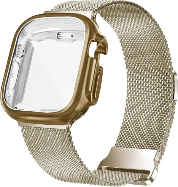 Geoumy Metal Magnetic Bands Compatible for Apple Watch Band 38mm with Case, Stainless Steel Milanese Mesh Loop Replacement Strap Compatible with iWatch Series 8/7/6/5/4/3/2/1 SE Women Men, Rose Gold