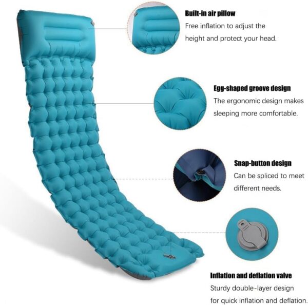 Coziya Matelas, Camping-Matratze, 5 cm Ultraleichte Aufblasbare Camping-Matratze, Aufblasbares Schlafpad Mit Eingebauten Kissen, Zum Campen, Reisen, Zuhause, BüRo,Blue