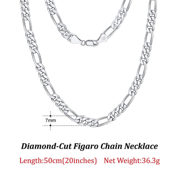 Rinntin Sterling Diamond-Cut Figaro Link Necklace for Men Women Trendy Punk Neck Chain Sier Jewelry SC27
